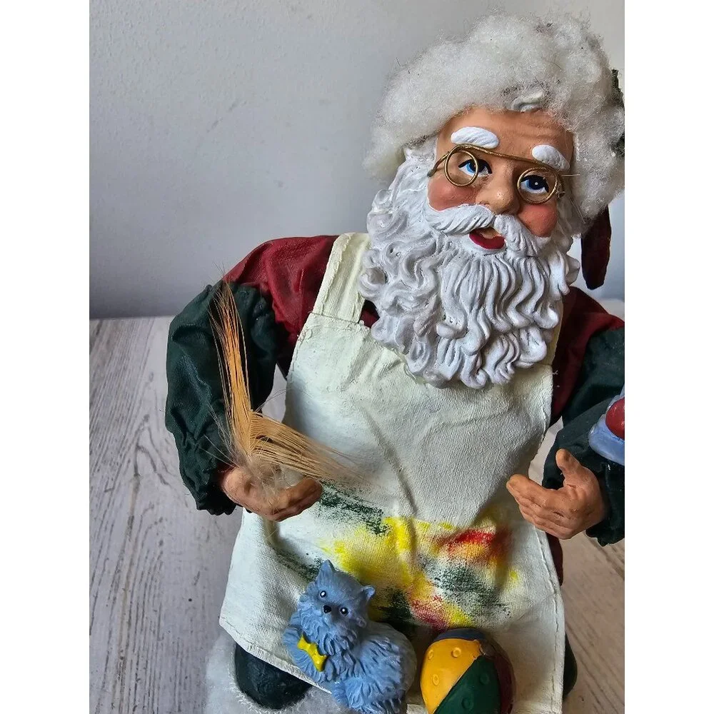 Paper mache Santa cat feather statue figurine Xmas decor‎